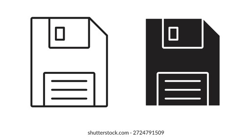Diskettensymbol im Liniendesign und in Schwarz-Weiß-Volltonfarbe für Designs