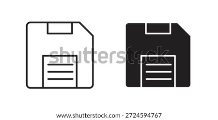 Floppy disk icon with line and silhouette versions.
