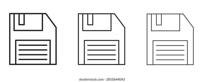 Floppy disk icon in linear versions. Editable line