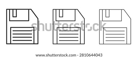 Floppy disk icon in linear versions. Editable line