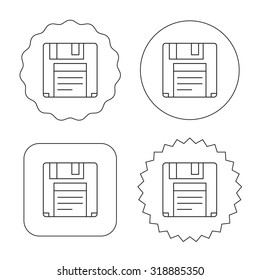 Floppy disk icon. Retro data storage sign. Flat circle, star and emblem buttons. Labels design. Vector