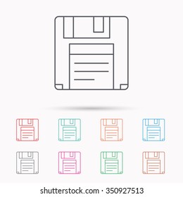 Floppy disk icon. Retro data storage sign. Linear icons on white background.