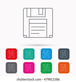 Floppy disk icon. Retro data storage sign. Linear icons in squares on white background. Flat web symbols. Vector