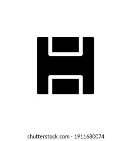 Floppy disk icon for the save command in glyph style or solid black. Vector