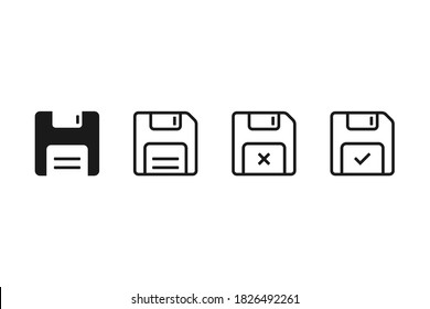 Diskettensymbol. Dateisymbol speichern. Dateispeicherung rückgängig machen. Archivierungszeichen sichern. Diskette für Diskettenspeicher. Einzige Auflistung von Fehler- und Erfolgsdaten speichern. Disk Piktogramm. Vektor EPS10