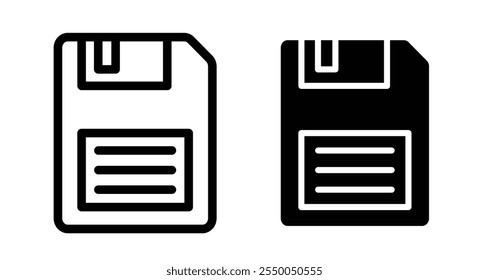 Floppy disk Icon set in black filled and line.