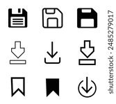 Floppy disk icon set. save file button icon set. diskette vector symbol in black filled and outline style.