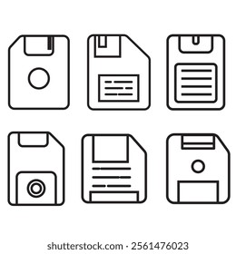 Floppy disk icon set. save file button icon set. diskette vector symbol in black filled and outline style. 333