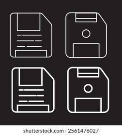 Floppy disk icon set. save file button icon set. diskette vector symbol in black filled and outline style. 333