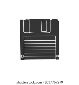 Floppy Disk Icon Silhouette Illustration. Retro Technology Vector Graphic Pictogram Symbol Clip Art. Doodle Sketch Black Sign.