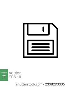 Floppy disk icon. Simple outline style. Save file button, computer memory backup, diskette, technology concept. Thin line symbol. Vector illustration isolated on white background. EPS 10.
