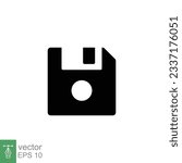 Floppy disk icon. Simple solid style. Save file button, computer memory backup, diskette, technology contact. Black silhouette, glyph symbol. Vector illustration isolated on white background. EPS 10.