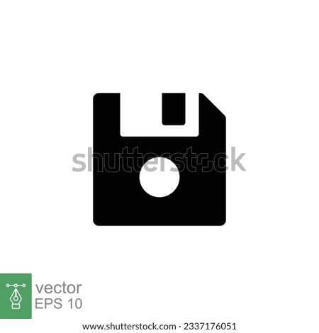 Floppy disk icon. Simple solid style. Save file button, computer memory backup, diskette, technology contact. Black silhouette, glyph symbol. Vector illustration isolated on white background. EPS 10.