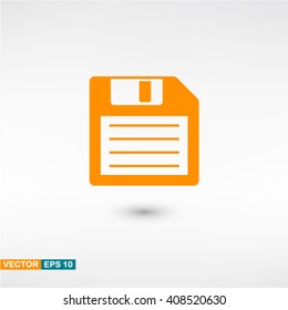 Floppy disk icon vector eps 10. Orange Floppy disk icon with shadow on a gray background.