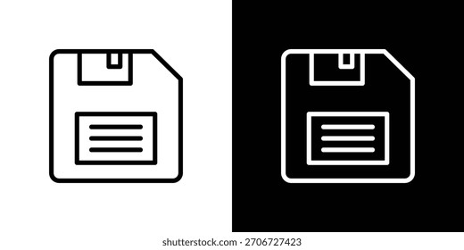 Floppy disk icon. Vector linear icon isolated in black and white