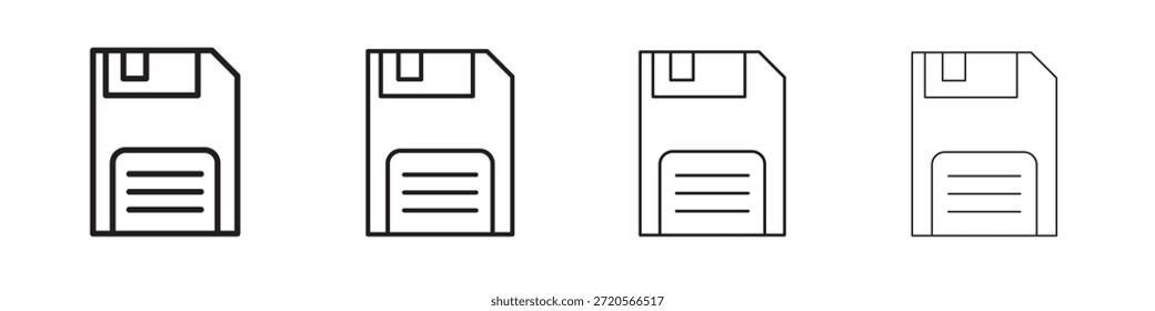 Floppy disk icons designed in outline, line and stroke style
