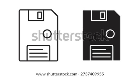 Floppy disk icons in line designs. solid silhouette style in black