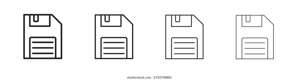 Zeilensammlung für Diskettensymbole. Pixel perfektes Vektorsymbol