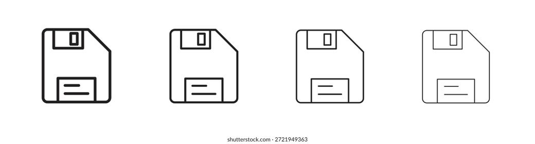 Diskettensymbole umreißen das schwarze Vektordesign. Linie mit editierbarem Strich.