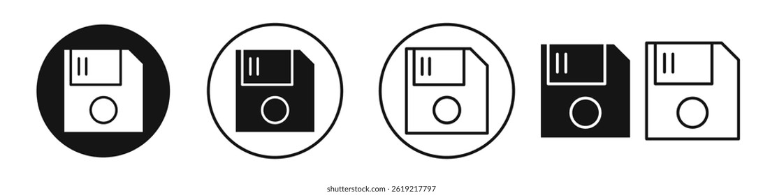 Floppy disk icons set in solid black and stroke line style