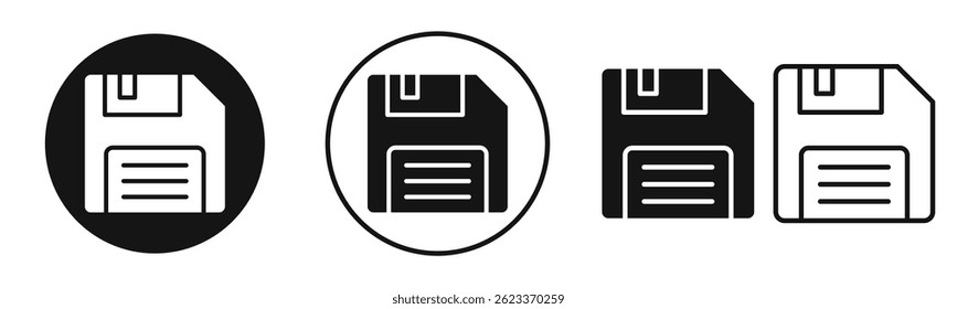 Floppy disk icons in solid black and outlined style