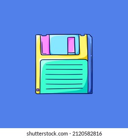 Floppy Disk Illustration. Retro Diskette. Retro Disk Storage. 90s Style Vector. 1990s Technology. Nostalgia For The 90s.