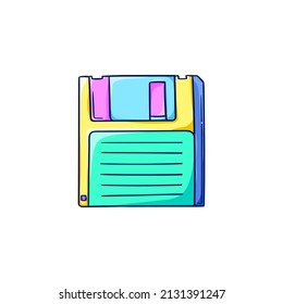 Floppy Disk Illustration. Retro Diskette. Retro Disk Storage. 90s Style Vector. 1990s Technology. Nostalgia For The 90s.