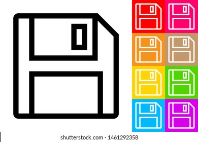 Floppy Disk. Line Icon With Different Color Background.
