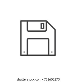 Floppy disk line icon, outline vector sign, linear style pictogram isolated on white. Save symbol, logo illustration. Editable stroke