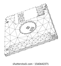 Floppy disk magnetic data from abstract futuristic polygonal black lines and dots. Vector illustration.