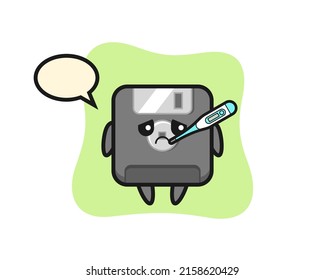 floppy disk mascot character with fever condition , cute style design for t shirt, sticker, logo element