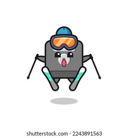 floppy disk mascot character as a ski player , cute style design for t shirt, sticker, logo element