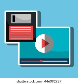 floppy disk with media player  isolated icon design, vector illustration  graphic 