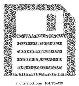 Floppy Disk mosaic of american dollars. Vector dollar currency symbols are combined into floppy disk composition.