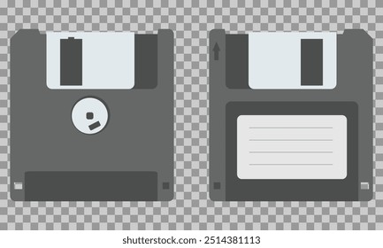 Floppy disk on checkered background. Vector illustration in flat style