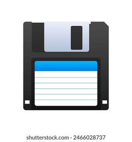 Floppy disk on white background. HD diskette old data media. Storage medium used for data storage.