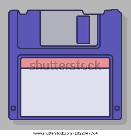 Floppy disk in outline cartoon style. Outdated technology Illustration.