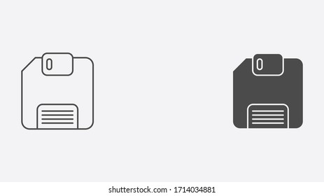 Floppy disk outline and filled vector icon sign symbol
