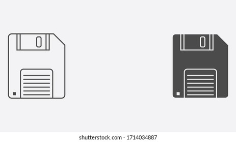 Floppy disk outline and filled vector icon sign symbol