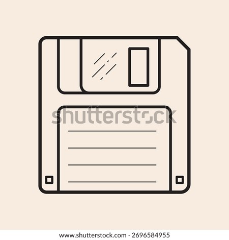 Floppy Disk 3½ outline icon with label, shutter and write protect