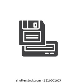 Floppy disk reader vector icon. filled flat sign for mobile concept and web design. Floppy drive glyph icon. Symbol, logo illustration. Vector graphics