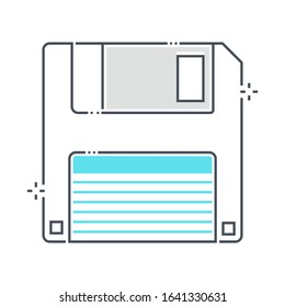 Floppy disk related color line vector icon, illustration. The icon is about disc, save, file, old, computer. The composition is infinitely scalable.