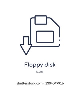 floppy disk save button icon from user interface outline collection. Thin line floppy disk save button icon isolated on white background.