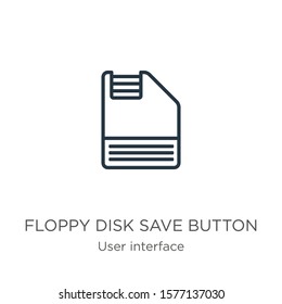 Floppy disk save button icon. Thin linear floppy disk save button outline icon isolated on white background from user interface collection. Line vector sign, symbol for web and mobile