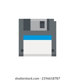 Floppy Disk Save Icon. Pixel Art Stile. Video Game 8-bit Sprite. Isolated Vector Illustration. 