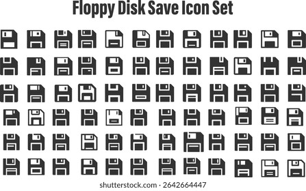 Floppy Disk Save Icon Set.eps. collection, sketches, logo illustrations, web symbols, outline style pictograms package isolated on white background. Vector graphics. stock illustration