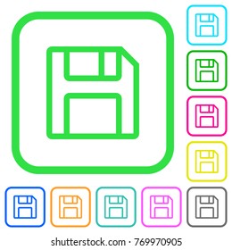 Floppy disk as save symbol vivid colored flat icons in curved borders on white background