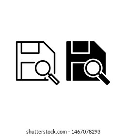 Floppy disk search icon, with outline and glyph styles
