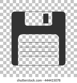 Floppy disk sign. Dark gray icon on transparent background.