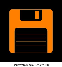 Floppy disk sign. Orange icon on black background.